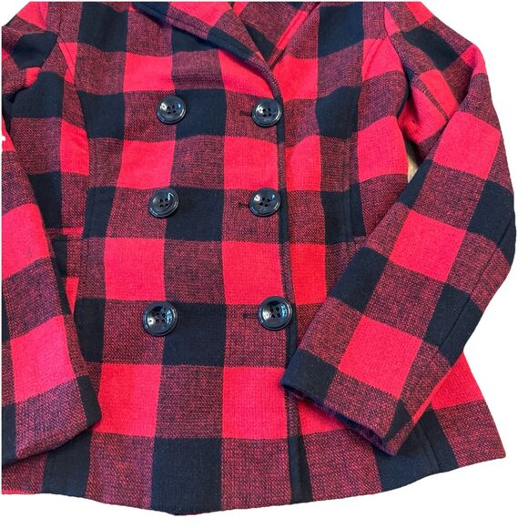 Rampage Women’s Buffalo Check Plaid Pea Coat Double Breasted Jacket Size Medium - Picture 2 of 7